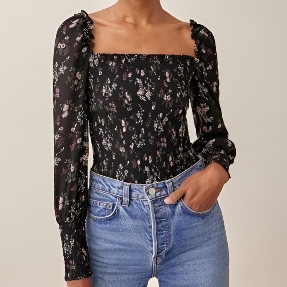 Reformation Jolene Pinto Smocked Top Ditsy Floral Print Blouse Medium